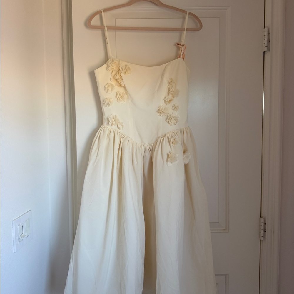 Oh Polly Cream Floral Appliqué Midi Dress